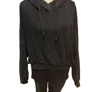 Young Fabulous & Broke Women's Distressed Black Acid Wash Hoodie Sweatshirt S/M